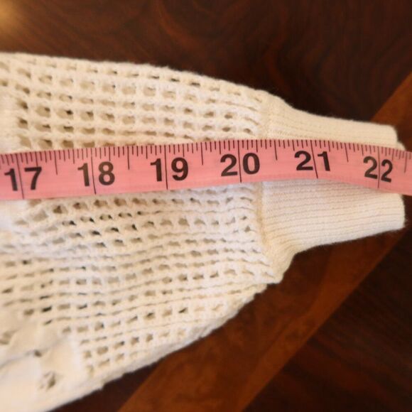 ALC crochet open knit sweater white baloon sleeve Large peplum stretch lace crew - Picture 9 of 9